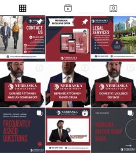 three rows of three instagram posts for a less time consuming approach to Instagram for law firms