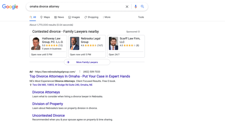 Divorce Attorney Google Ads Example